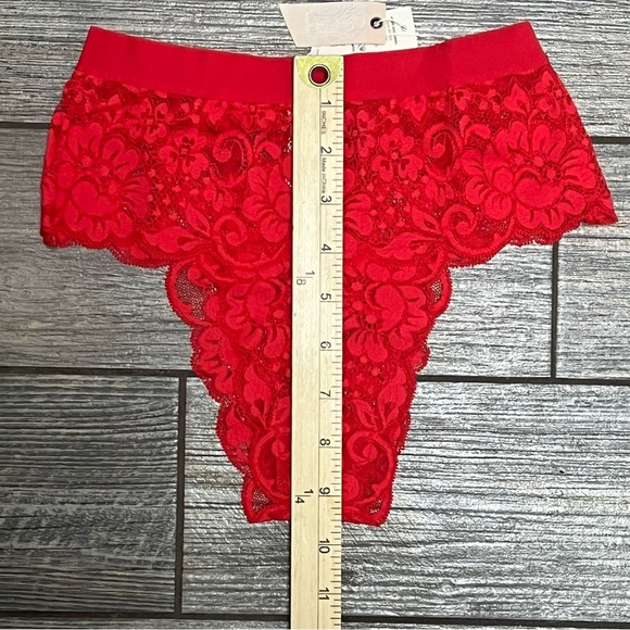 NWT $58 Free People X HAH Spin Me Panties XS Siren Red Lace X-Small High Rise - Picture 5 of 11
